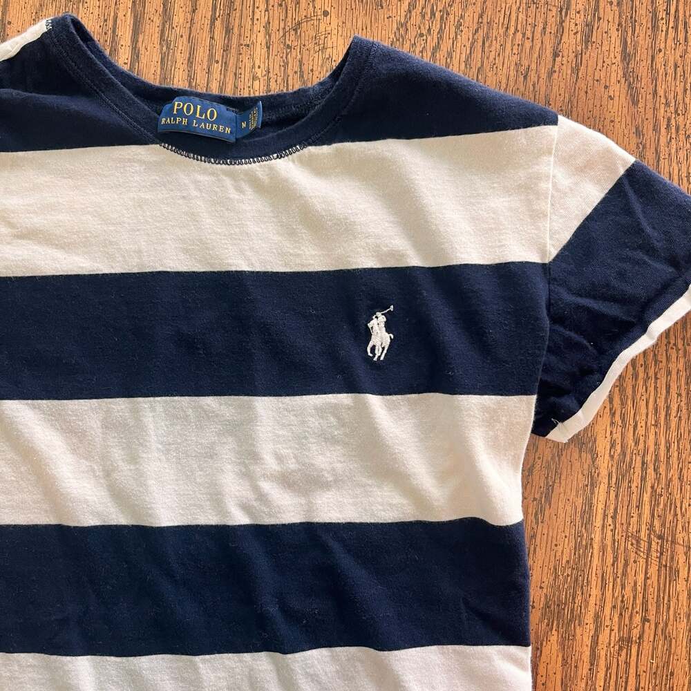 Polo Ralph Lauren Women's Navy and White Striped Crew-Neck T-Shirt - Picture 3 of 7